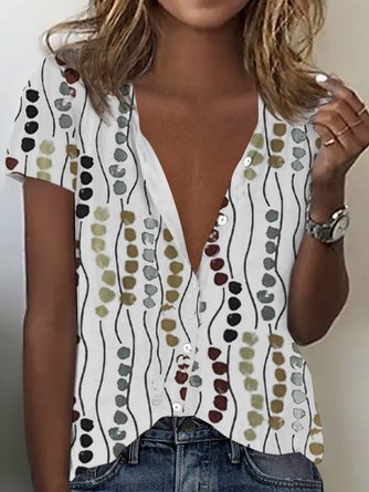 Shirt Collar Loose Polka Dots Blouse