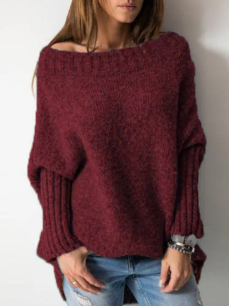 Casual Shift Plain Knitted Sweater