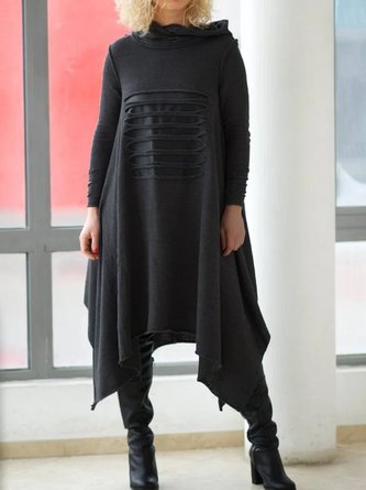 Cotton Casual Plain Hoodie Knitting Dress