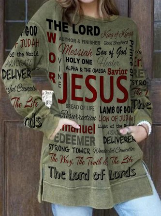 Vintage Letters Printed Crew Neck Long Sleeve Pockets Casual Sweatshirt
