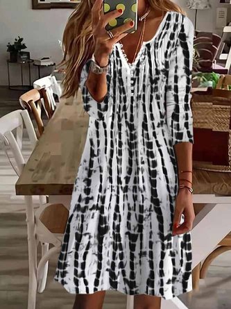 Striped Casual Geometric Regular Fit Long sleeve Dress