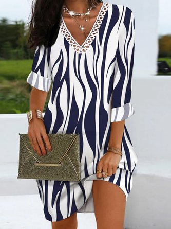 Women Geometric Casual Autumn Natural Daily Midi H-Line Regular Regular Size Dress