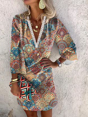 Women Vintage Ethnic Autumn Micro-Elasticity Loose Best Sell Skirt Regular Regular Size Dress