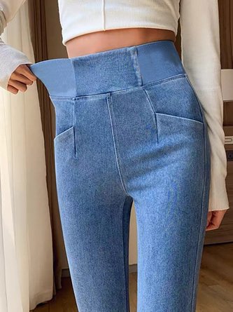 Casual Plain High Stretch Denim Trousers
