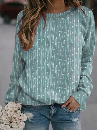 Women Polka Dots Casual Autumn Lightweight Micro-Elasticity Jersey Best Sell Crew Neck Regular Sweatshirt