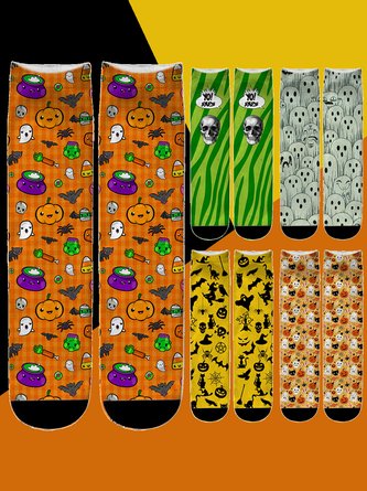 Women Street All Season Halloween Cotton Printing Commuting Best Sell Over the Calf Socks Regular Socks