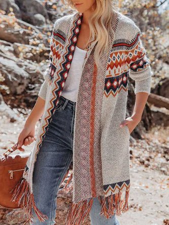Women Casual Ethnic Autumn Natural Micro-Elasticity Long sleeve Yarn/Wool yarn Regular Regular Sweater coat