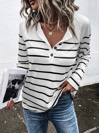 Striped Casual Autumn Micro-Elasticity Loose Jersey Best Sell Regular Regular Size T-shirt for Women