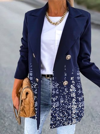 Floral Printed Shawl Collar Casual Blazer
