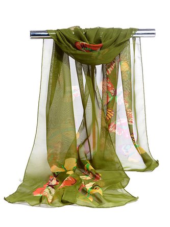 Boho Butterfly Print Long Silk Scarf Bali Holiday Scarf