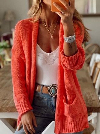 Plain Casual Knitted Sweater Coat