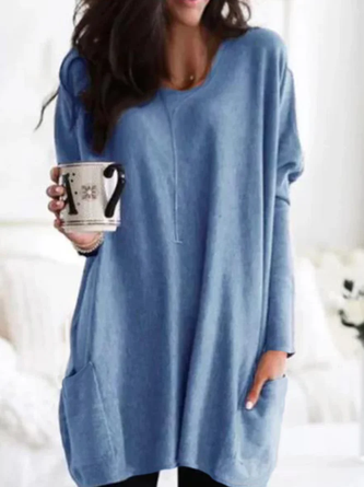 Women Casual Pockets Long Sleeve Solid Top