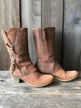 Zip-Panel Vintage Block Heel Western Cowboy Boots