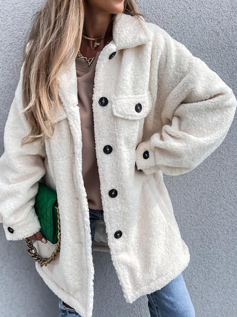 Casual Plain Loose Teddy Jacket