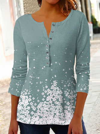 Long Sleeve Casual Floral Tunic Tops