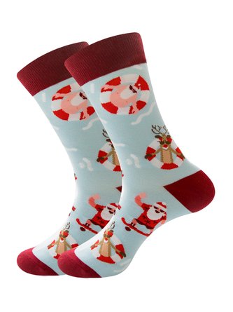 Christmas Cotton Jacquard Santa, Elk, Snowflake Pattern Socks, Festive Matching Red Socks Xmas Socks