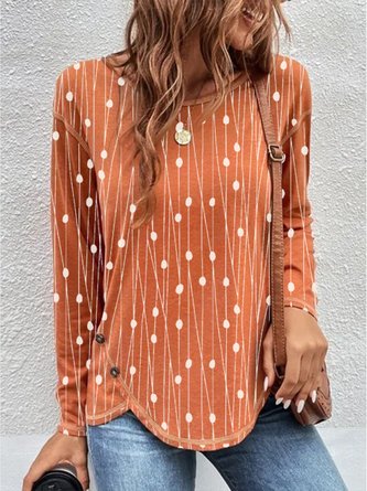Casual Crew Neck Geometric Long Sleeve Loose T-Shirt