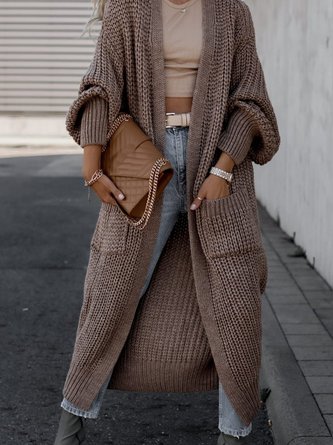 Others Plain Casual Knitted Sweater Coat