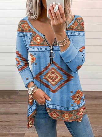 Ethnic V Neck Jersey Top