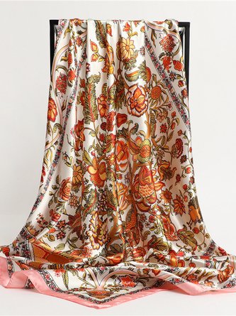 Silk Floral Botanical Pattern Square Autumn Winter Warm Scarf