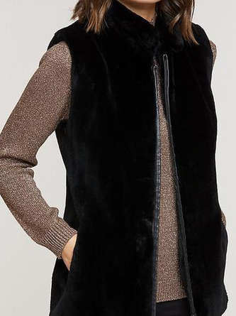 Women Classic Black Casual Vest With Pockets