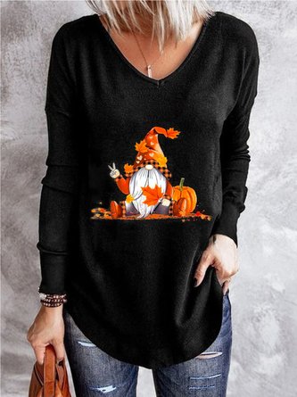 Christmas Casual V neck Loose Long Sleeve T-Shirt TUNIC Xmas T-shirt