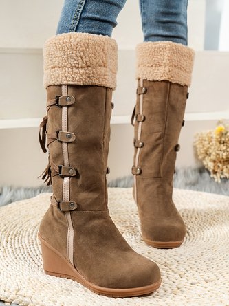 Retro Flanged Fluffy Muffin Platform Wedge Boots Wedge Snow Boots