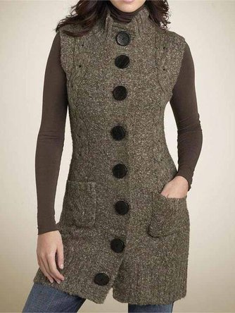 Women Casual Fall Winter Woolen Vest Jacket