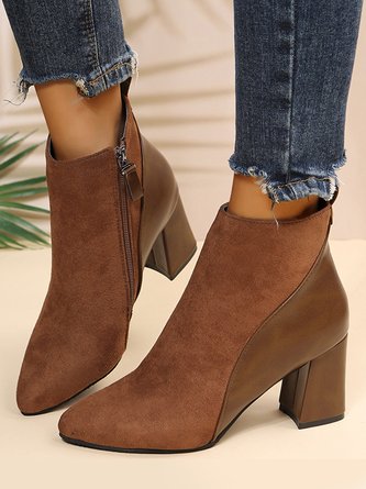 Stylish Patchwork Pointed Toe Chunky Heel Booties