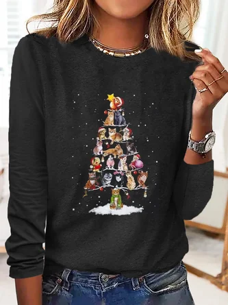 Christmas Tree Printed Casual T-Shirt Xmas T-shirt