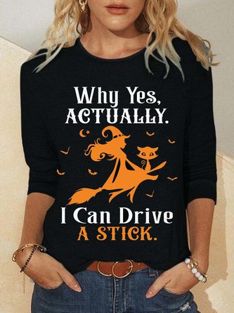 Casual Halloween Long Sleeve Crew Neck Printed Top T-shirt