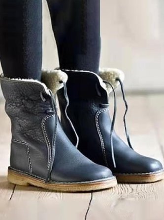 Women Casual PU Snow Boots Full Waterproof Insulated Low Heel Winter Boots
