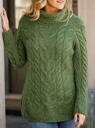 Casual Plain Turtleneck Long sleeve Loose Sweater