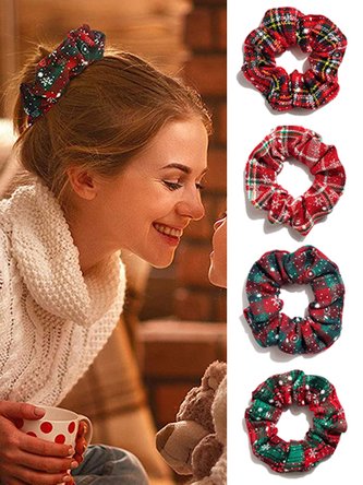 Christmas Snowflake Plaid Large Hair Tie Christmas Hair Rope Elastic Xmas Hair Accessory