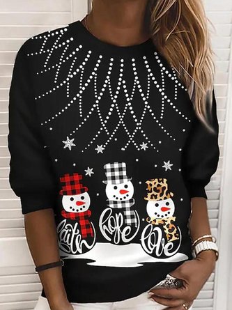 Loose Christmas Snowman Jersey Sweatshirt