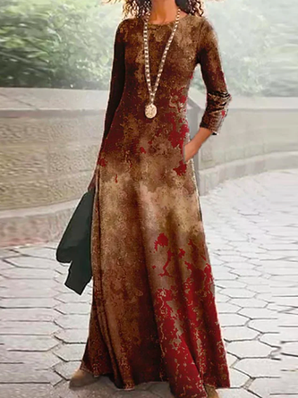 Boho Ethnic Crew Neck  Dress