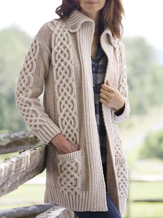 Casual Plain Shawl Collar Loose Sweater Coat