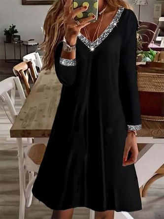 Plain Jersey Casual V Neck Dress