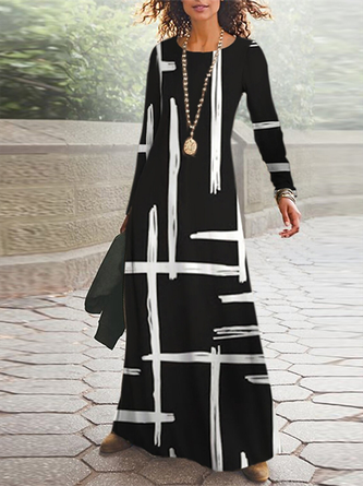 Geometric Loose Casual Crew Neck Dress