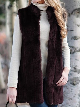 Plain Sleeveless Mid-long Winter Casual Vest