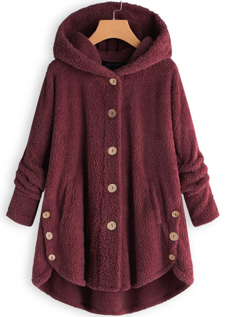 zolucky Cozy Fleece Hooded Sherpa Coat Symmetrical Button Teddy Bear Coat