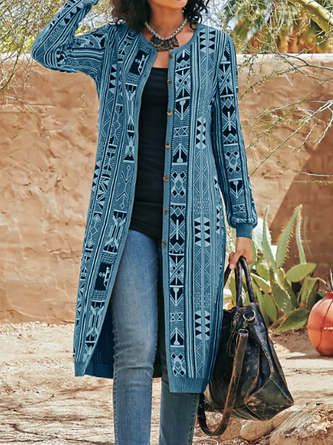 Geometric Vintage Autumn Polyester Micro-Elasticity Loose Best Sell Long sleeve H-Line Overcoat for Women
