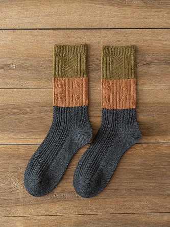 Casual Vintage Cotton Embossed Contrast Socks