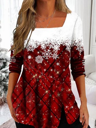 Christmas Square Neck Jersey T-Shirt Xmas T-shirt