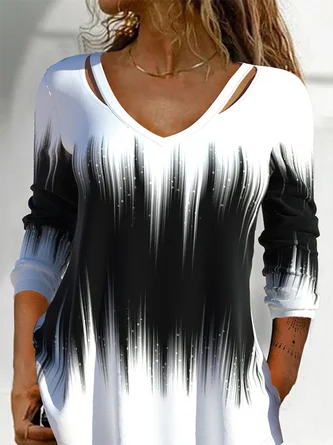 Color Block Long sleeve Casual T-Shirt