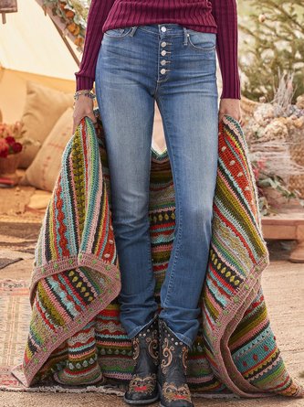 Denim Casual Plain Jeans