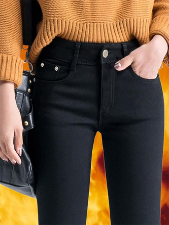 Casual Plain Denim Jeans