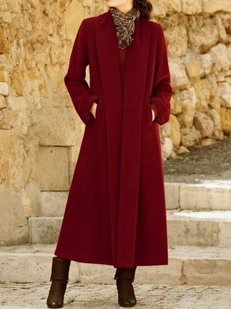 Plain Shawl Collar Woolen Overcoat