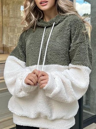 Casual Fluff/Granular Fleece Fabric Color Block Sweatshirt