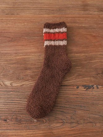 Casual Home Daily Striped Pattern Thickened Flannel Socks Autumn Winter Thickened Accessories